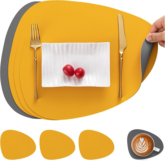Myir JUN Placemats, Dual-Sided Placemats Waterproof Faux Leather Placemats Set by MyirJUN