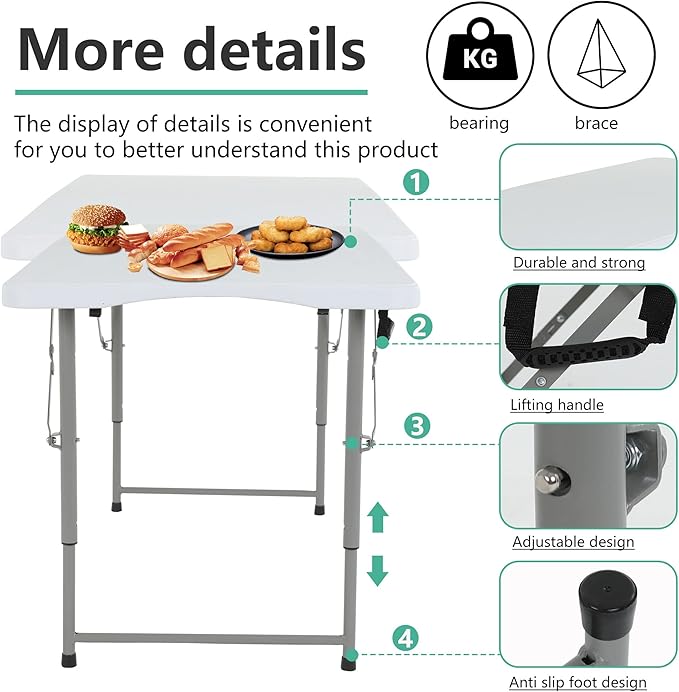FDW Folding Half Portable Foldable Table - Image 4