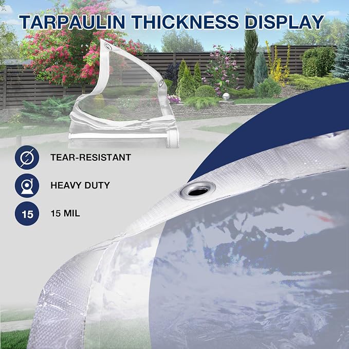 Clear Tarp 3' x 3', 15 OZ Clear Vinyl PVC Tarp Waterproof Tarpaulin 100% - Image 3