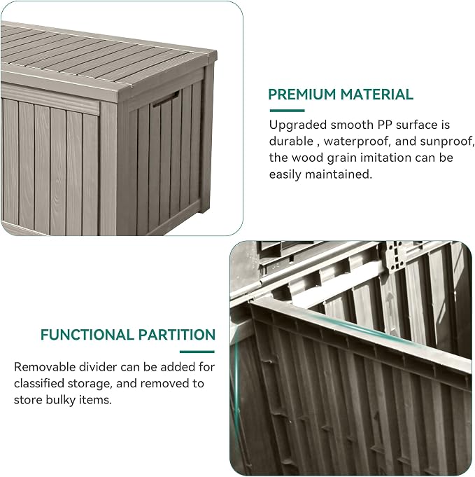 YITAHOME 150 Gallon Large Deck Box w/Divider, XL Waterproof Outdoor Storage - Image 5
