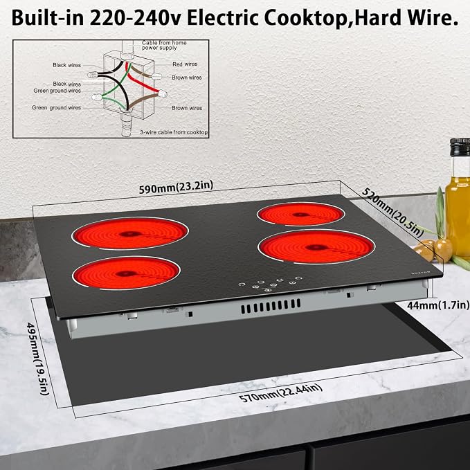 Noxton 24 Inch Electric Cooktop 4 Burners Electric Stove, Built-in Ceramic - Image 6