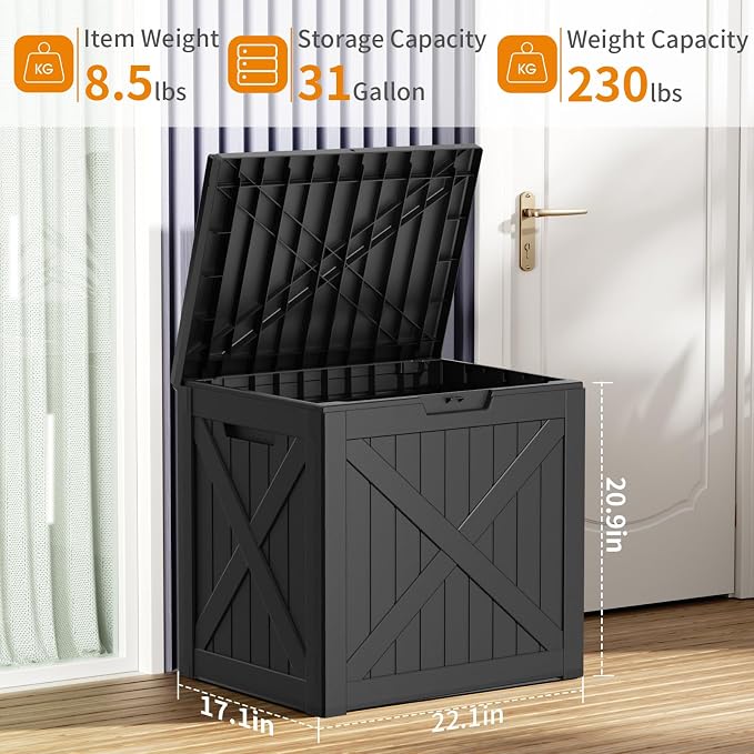 32 Gallon Waterproof Outdoor Storage Box, UV Resistant Resin Deck Box - Image 4