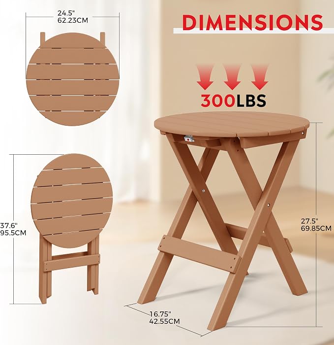 Costaelm Paradise HDPE Outdoor 24.5 Inch Round Portable Folding Patio Dining - Image 3