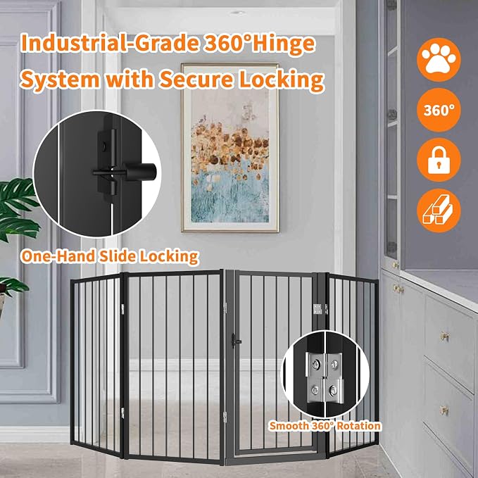 Metal Freestanding Dog Gate, Foldable Extra Wide 79", Portable Dog Fence - Image 3
