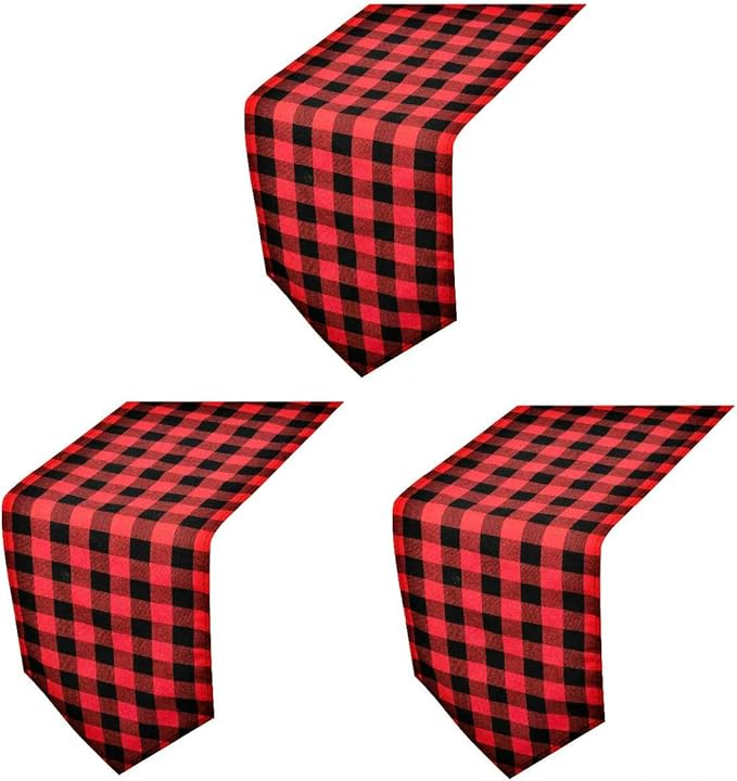 3 Pack 12"x108" Buffalo Check Table Runners Red and Black Plaid Table Runner by FIGEPO