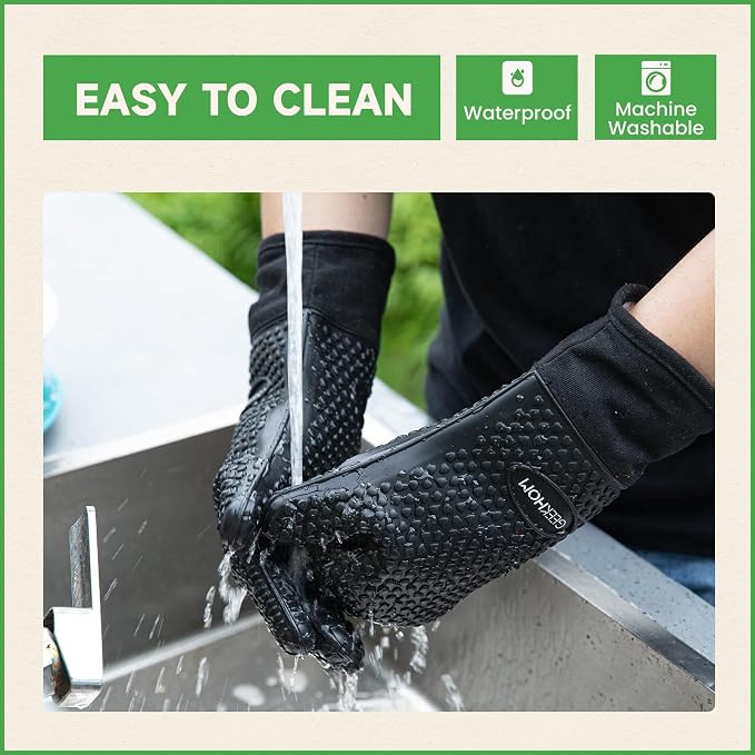 GEEKHOM Silicone Oven Gloves Heat Resistant BBQ Gloves - Image 3