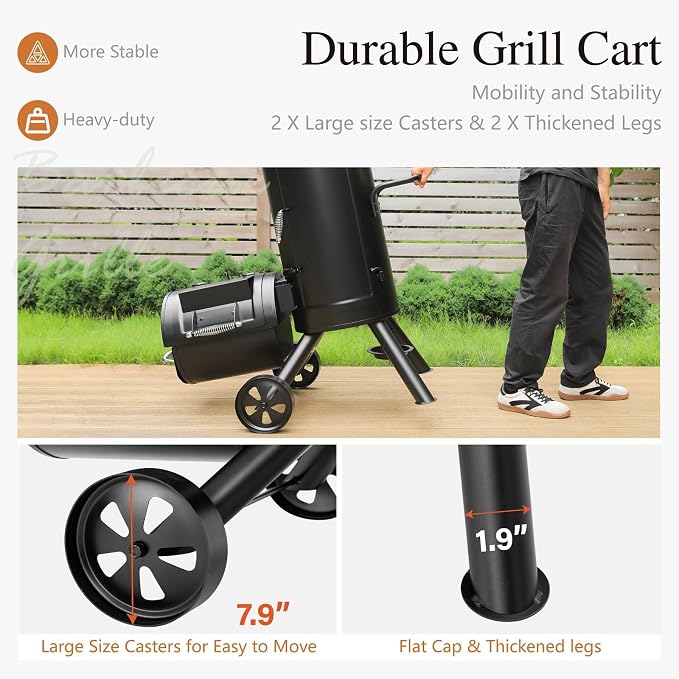 Sophia & William Heavy-Duty Vertical Offset Charcoal Smoker Extra Large Outdoor - Image 6