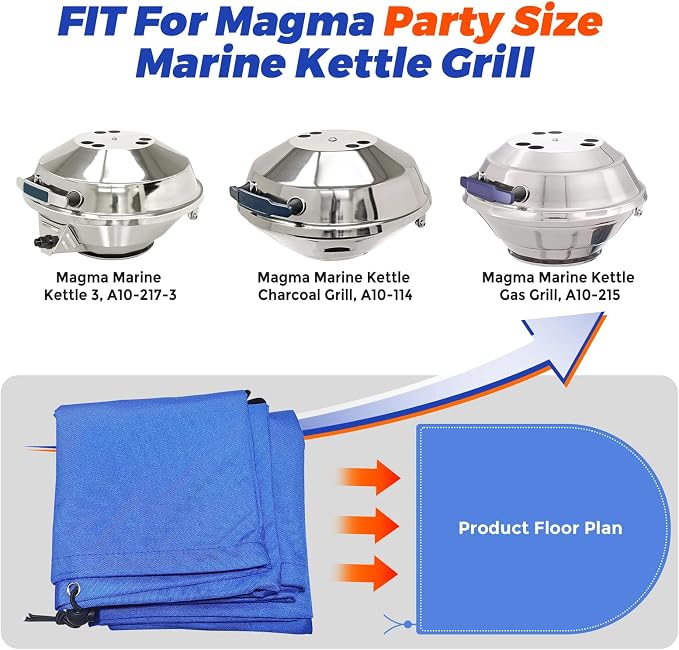 Boat Grill Cover for Magma Party Size Marine Kettle Gas Grill, Heavy Duty - Image 5