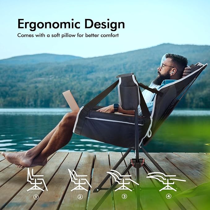 Camping Chair Swinging Hammock Style with Aluminum Frame in Classic Black