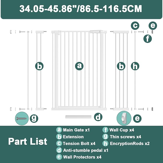 40.55" Tall 1.37" Ultra Narrow Spacing Dogs Pets Baby Gate - Image 6