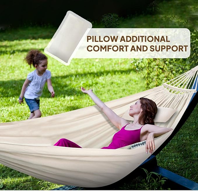 Hammock in Natural White Cotton with Pole, 106 x 59 Inches