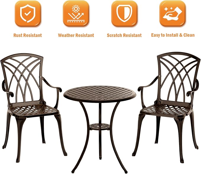 Patio Bistro Set 3 Piece, Cast Aluminum Bistro Set - Image 2
