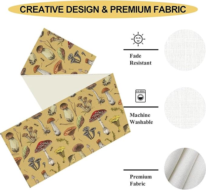 Mushroom Table Runner, Rustic Farmhouse Mushroom Fall Autumn Seasonal Country - Image 4