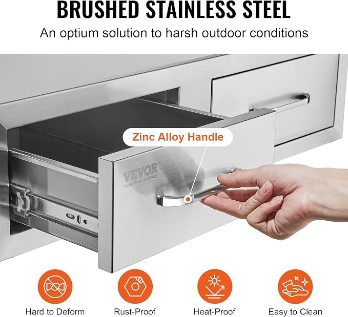 VEVOR Outdoor Kitchen Drawers 30" W x 10" H x 20" D, Horizontal Double BBQ - Image 6
