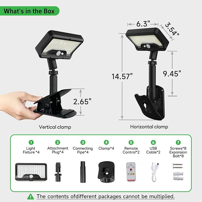 Solar Motion Light Outdoor, 3CCT Clip On Fixture, 600LM 1500mAH Type-C USB & - Image 9