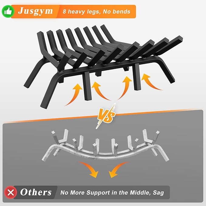 Fireplace Grate 24 Inch with 8 Support Legs, Solid Steel Heavy Duty Fireplace - Image 4