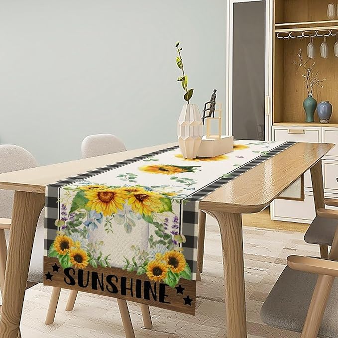 Sunflower Table Runner, Buffalo Floral Seasons Spring Summer Fall Table Runner - Image 3