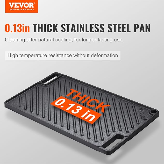 VEVOR Reversible Grill/Griddle, 17x10'' Pre-Seasoned Cast Iron Griddle - Image 2