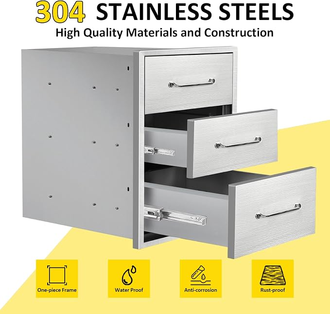 Outdoor Kitchen Drawers 16" W x 21" H x 23" D Flush Mount Triple BBQ Drawers - Image 3