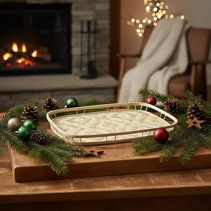 PEMAR Set of 6 Bamboo Wicker Serving Trays - Image 2