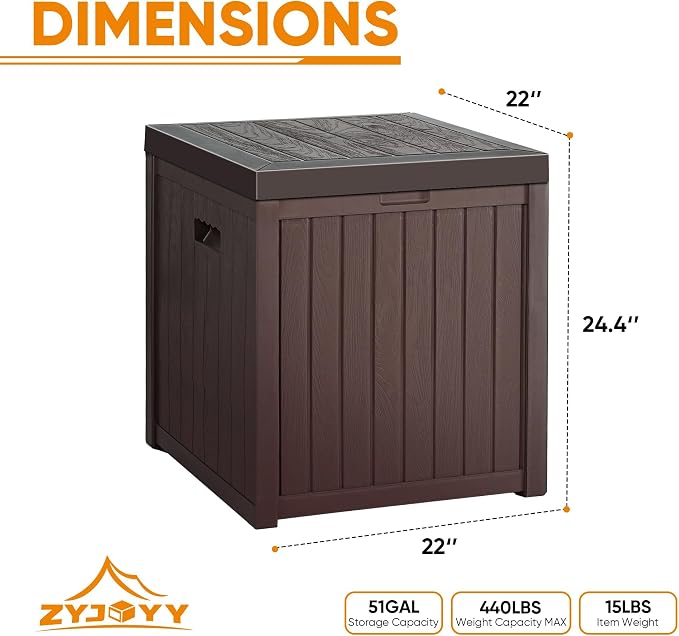 ZYJOYY 51 Gallon Resin Deck Box, Outdoor Storage Box Waterproof - Image 2