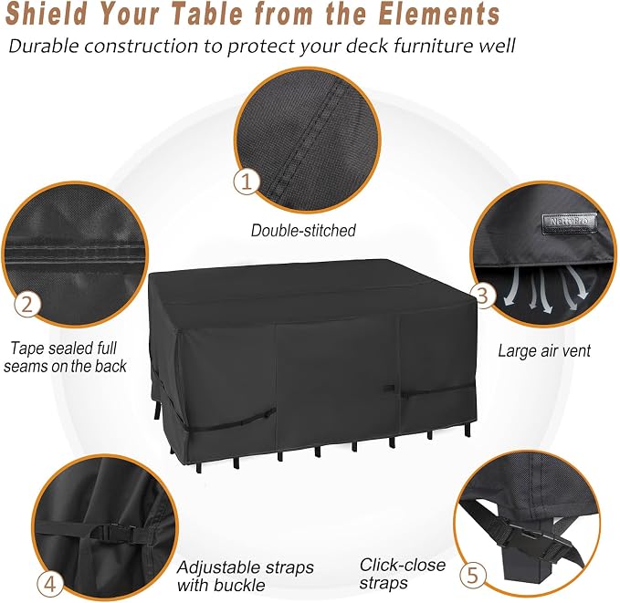 NettyPro Patio Table Cover Rectangular 125 x 84 Inch, Waterproof Outdoor - Image 3