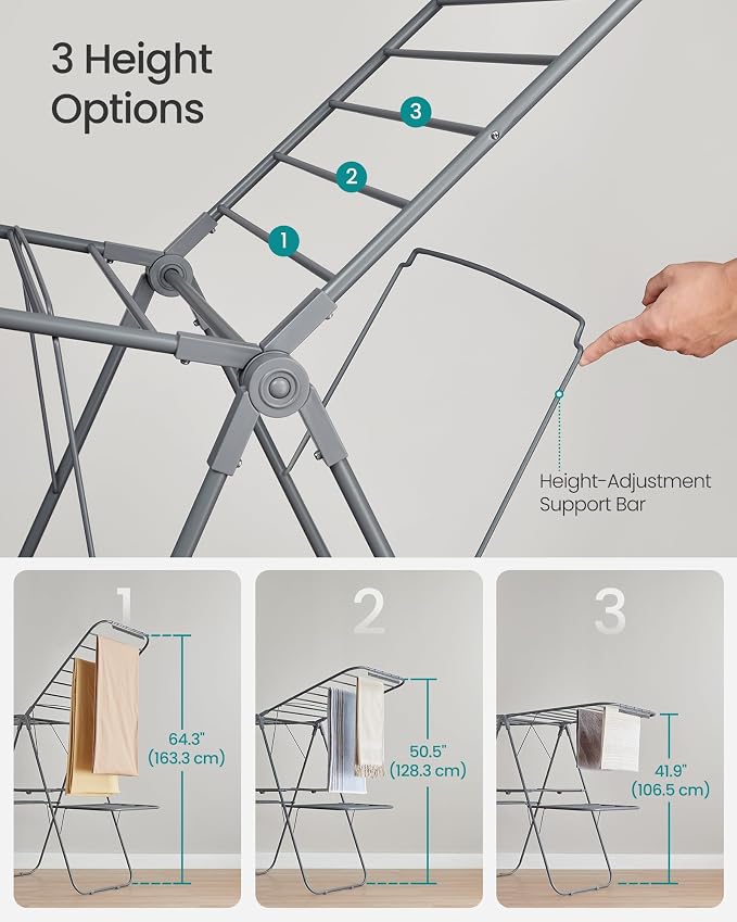 SONGMICS Clothes Drying Rack, Foldable 2-Level Laundry Drying Rack, - Image 4