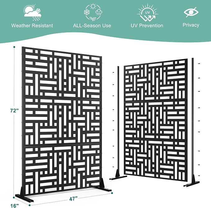 Metal Privacy Screen for Outdoor & Indoor Use, Free Standing Privacy Screen for - Image 3