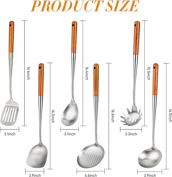 FJNATINH 304 Stainless Steel Kitchen Utensil Sets-6 PCS Wok Spatula Sets - Image 4