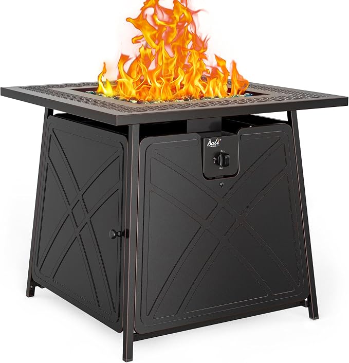 BALI OUTDOORS Gas FirePit Table, 28 inch 50, 000 BTU Square Outdoor Propane by BaliOutdoors