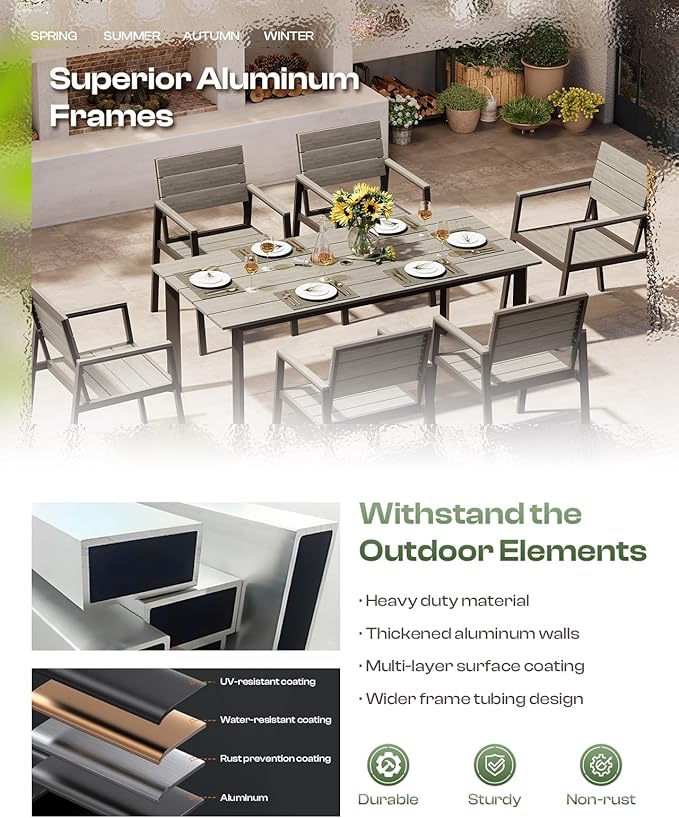 Patio Table and Chairs Set, 7 Piece Outdoor Dining Set - Image 3