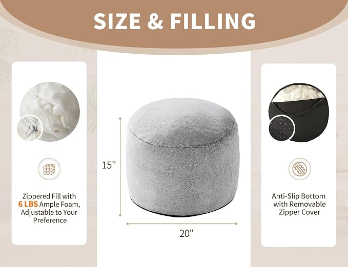 Boho Ottoman Living Room Furniture 20"x15" Large Round Ottomans Pouf Couch Foot - Image 2