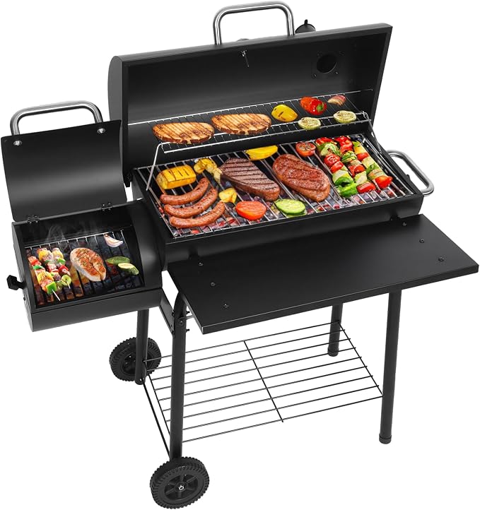 Realcook Charcoal Grills with Offest Smokers: Spacious Barrel Charcoal BBQ by Realcook