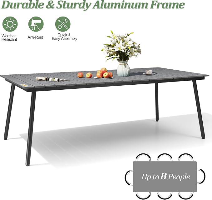 83" Patio Outdoor Dining Table for 6-8, Weather-Resistant Aluminum Frame - Image 5