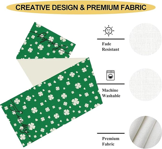 Clover Table Runner, Retro Rustic Green White Clover Seasonal Spring - Image 5