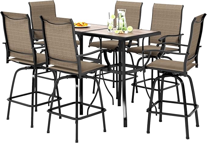 PHI VILLA Outdoor Bar Set for 6, High Top Patio Table and Chairs by PHIVILLAThepioneerofcomfortablehouseholdsupplies