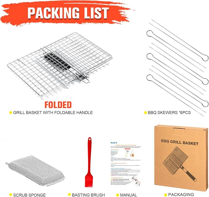 Grill Basket for Outdoor Grill, Stainless Steel Grilling Basket - Image 4