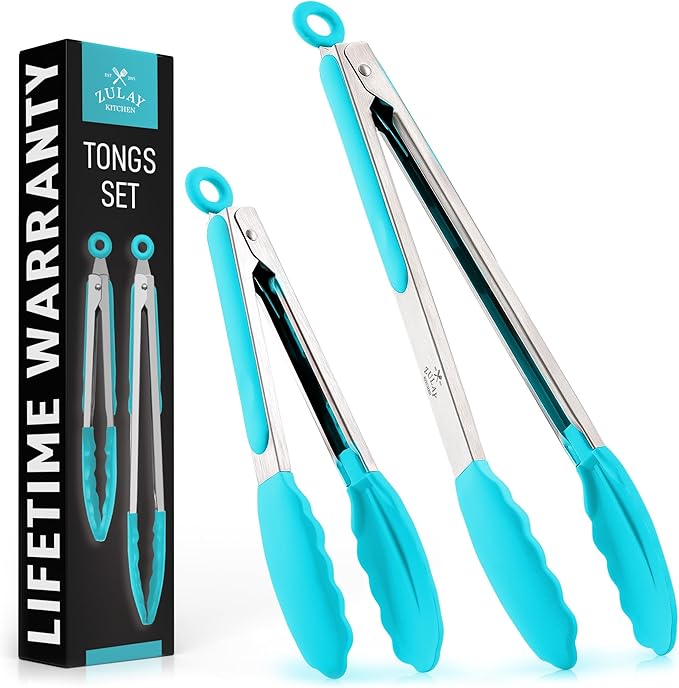 Stainless Steel Grilling Tongs with Silicone Tips, 9 and 12 Inch Sizes