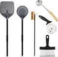 Pizza Peel Set 6 Piece with Aluminum Peels and Brass Bristle Oven Brush