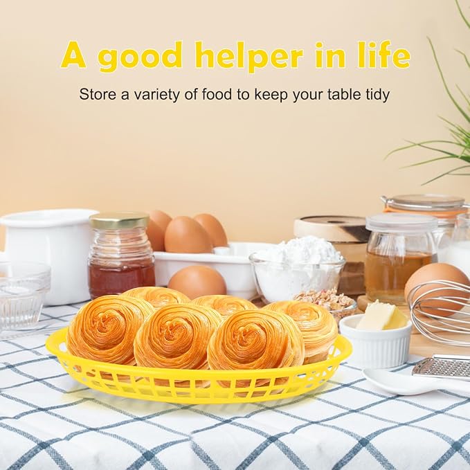 80 Pcs 9 x 5.7 Inch Reusable Oval Fast Food Baskets, Sturdy Plastic Serving - Image 5