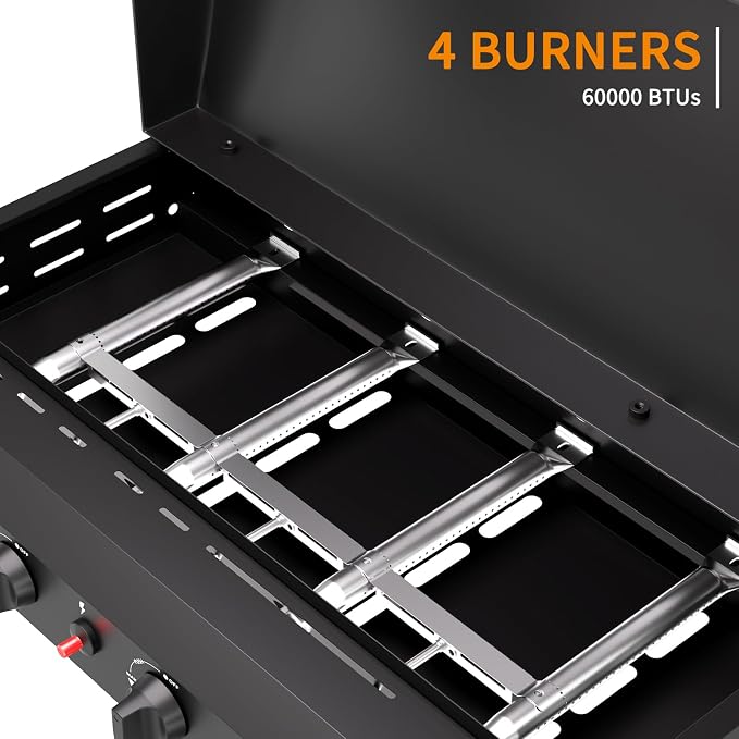 4 Burner BBQ Gas Griddle with Hood, 30 Inch Stainless Steel Portable Detachable - Image 3
