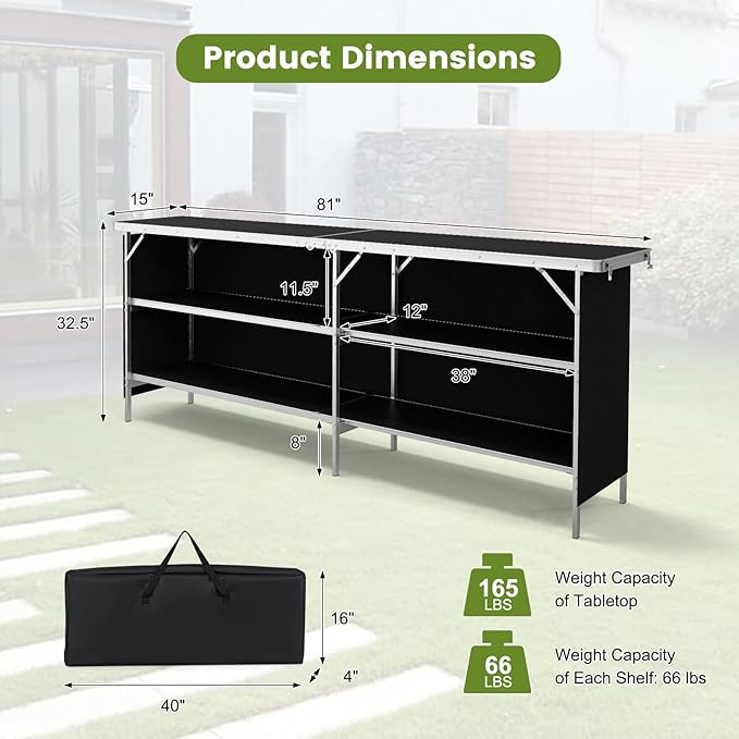 GOFLAME Folding Camping Table, Aluminum Portable Picnic Table w/ 2-Tier Open - Image 9