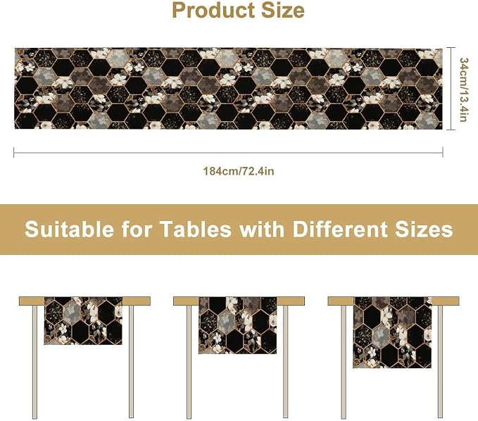 Marble Table Runner, Spring Floral Marble Geometric Texture Pattern Table Runner - Image 7
