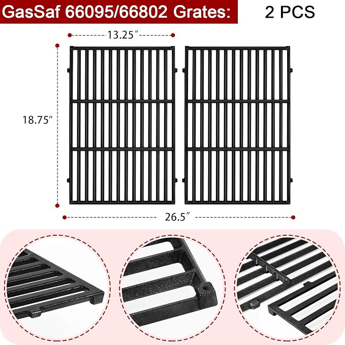 GasSaf 18.75" Grill Grates for Weber Genesis II/LX 300 Grills, Cast Iron Grates - Image 2