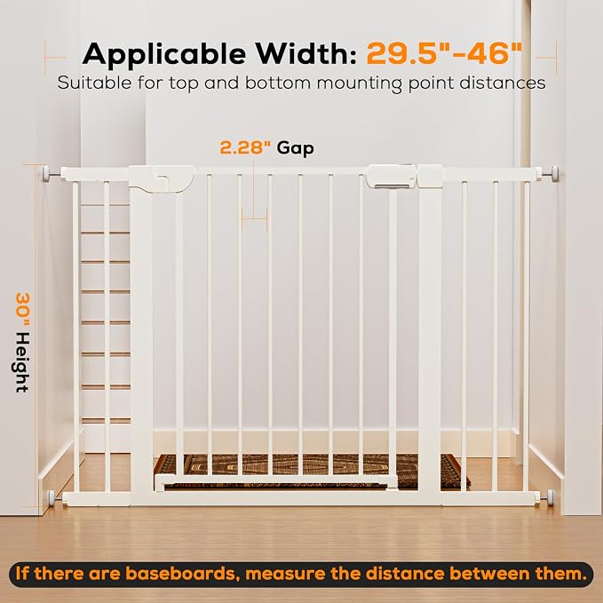 29.5-46" Baby Gate for Stairs, Baby Safety Essentials, Auto Close Gate for - Image 6