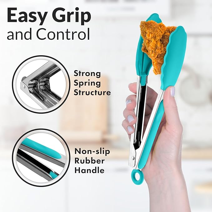 Stainless Steel Grilling Tongs with Silicone Tips, 9 and 12 Inch Sizes
