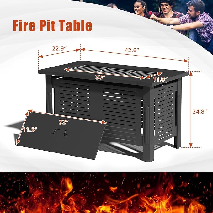 U-MAX Fire Pit Table, 43 Inch Wood Burning BBQ Grill Firepits, Metal Fireplaces - Image 2