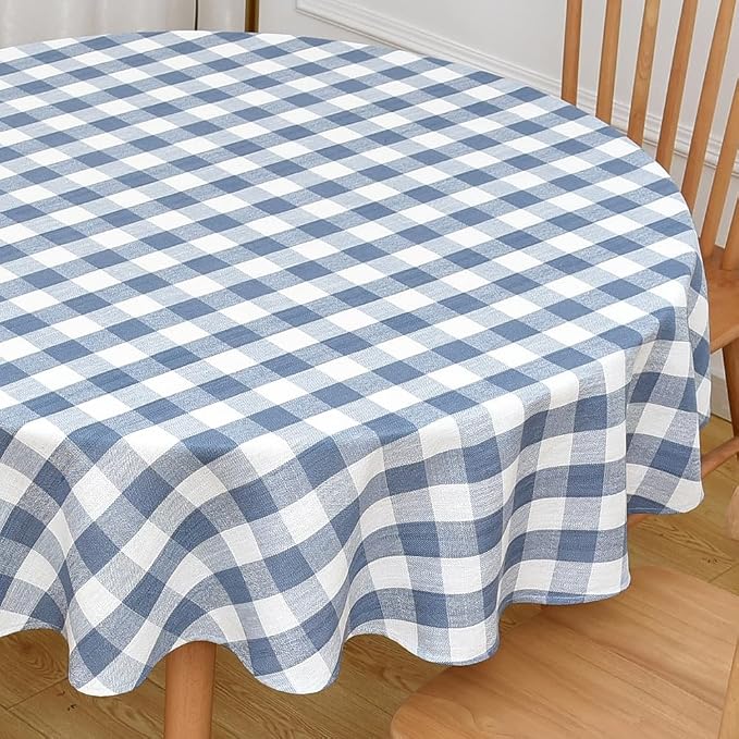 Gingham Round Tablecloth Table Cloth Heavy Duty Cotton Checkered Table Cloth - Image 2