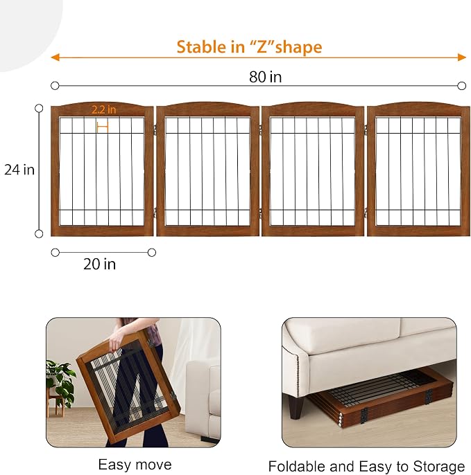 LZRS 4-Panel Extra-Wide Wooden Freestanding Dog Gate: Foldable Solid Wood and - Image 5