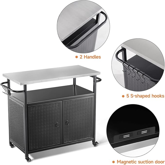 Outdoor Grill Cart with Storage, Outdoor Bar Cart with Wheels, Kitchen Island - Image 8